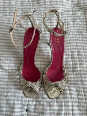 kate spade Metallic Gold Knot-Front Sandals with Pink Insole
